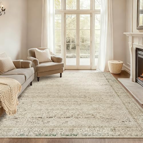 BILEEHOME Modern Farmhouse Area Rug 5 x7 Washable Floral Earth Tone Neutral Boho Nursery Rug 5x7 for Baby Boy Bedroom,Tan Brown and Cream Beige - color: Cream&light Tan, size: 5' x 7' (Rectangular)