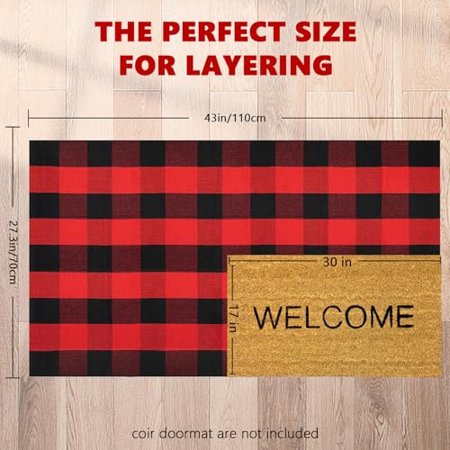 Buffalo Plaid Area Rug, Checkered Rug 3x5 Ft, Black and Red Rug, Washable Cotton Mat for Front Porch, Entryway, Kitchen, Living Room, Christmas Decor - color: Black & Red, size: 3' x 5' (Rectangular)