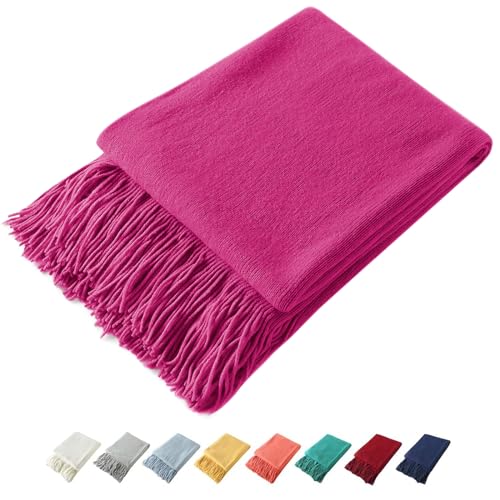 Homiest Decorative Knitted Throw with Fringe, Lightweight Acrylic Knit Blanket, Soft & Cozy Tassel for Couch Sofa Bed (Dark Pink, 50 x 60 Inch) - color: Fuschia, size: 50" x 60"