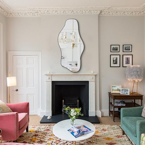 Irregular Frameless Mirror, 47.2"x21.6" Modern Asymmetrical Wall Mirror Abstract Unique Shaped Mirrors for Living Room Bedroom Hallway Entryway, Horizontal or Vertical Hanging - color: Black, size: 47.2"L x 21.6"W