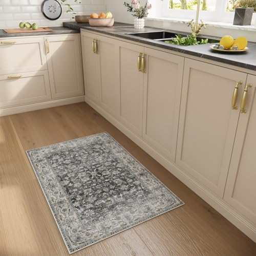 Washable Small Area Rugs for Entryway: Door Mat Indoor Entrance 2x3 Throw Rug Stain Resistant Non-Slip Low Pile Soft Carpets for Kitchen Front Door Indoor Entrance Entry Bedroom - color: Vintage Black, size: 2' x 3' (Rectangular)