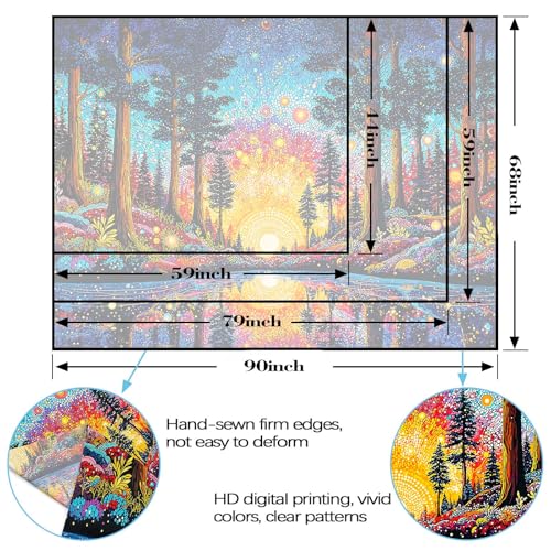 Lunerfex Sunrise Forest Lake Wall Tapestry, Trippy Nature Landscape Tapestries for Home Decor, Colorful Tapestry 60x44 Inch - color: Pale Green Beige, size: 60"L x 44"W