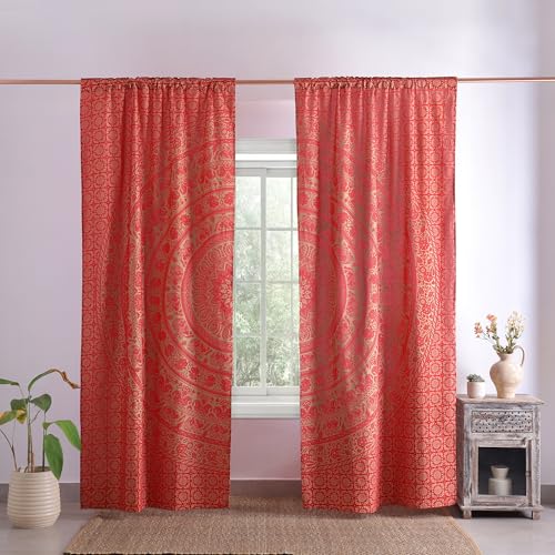 Popular Handicrafts Indian Hippie Bohemian Beautiful Elephant Color Mandala Curtain Panels Red Gold - color: Red Gold, size: 38"W x 83"L (Pack of 2)