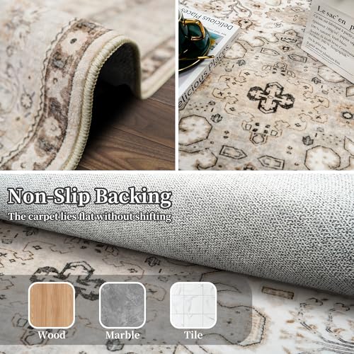 Washable Kitchen 2x6 Runner Rug: Non Slip Oriental Indoor Floor Mat for Hallway Bedroom Bathroom - Soft Easy Clean Thin Floor Throw Carpet Vintage Decor Rugs-Designed for Dog Kids Family 2x6 Ivory - color: Ivory, size: 2x6