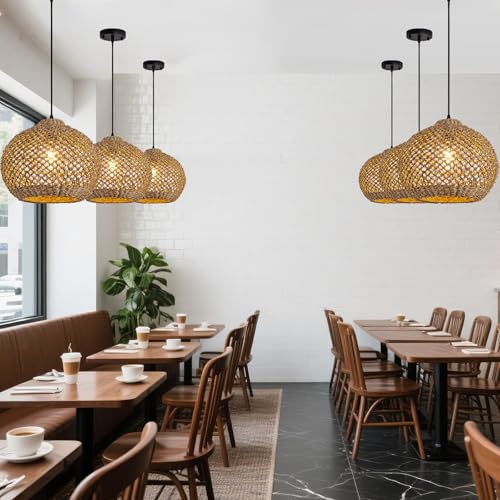 Farmhouse Rattan Pendant Lights 13.8" Wicker Hand-Woven Wicker Chandelier 1-Light Coastal Seagrass Hanging Light Fixture for Kitchen Island Bedroom Dining Room Hallway Entry Bar Restaurant - color: Coffee-A