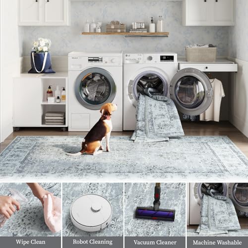 jinchan Fiora Floral Area Rug 2x3, Distressed Vintage Floral Washable Rug with Low-Pile Surface and Non-Slip Backing, for Entryway Kitchen Bathroom Vanity Indoor Foyer and High-Traffic Areas, Grey - color: Distressed Grey, size: 2' x 3' (Buttery Soft)