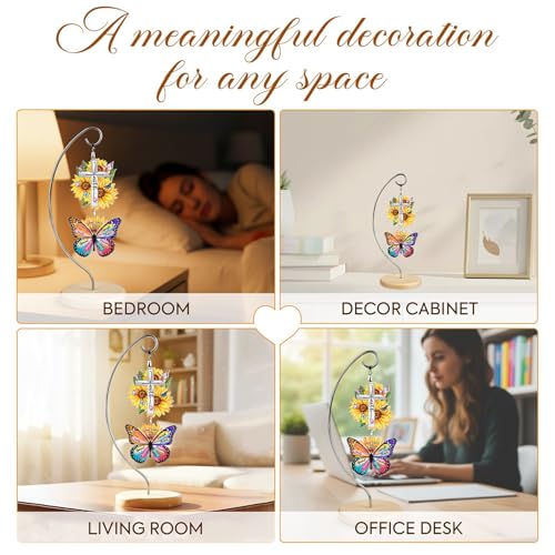 Christian Gifts for Women Faith - Butterfly Gifts for Women Religious - Sunflower Birthday Gift for Woman - Inspirational, Religious Gifts for Sister, Friend, Daughter, Mom - Office Desk Accessories - color: 01 - Cross Faith Sunflower Butterfly God Says