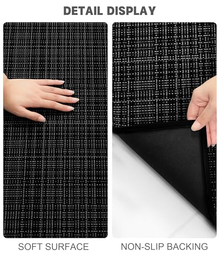 YIHOUSE Bathroom Rugs Sets 2 Pieces, Ultra Thin Bath Mats Fit Under Door, Absorbent Quickly Dry Rubber Backing Braided Bath Mat Set, Non Slip Washable Bath Rugs for Bathroom Floor - color: Black Multi, size: 2pieces