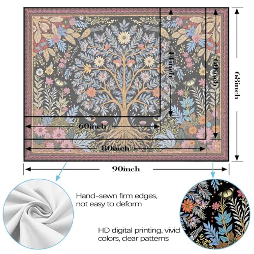 Spenlife Tree of Life Tapestry, Dark Whimsical Floral Tapestries for Bedroom, Cottagecore Wall Decor, Nature Tapestries (60" x 44") - color: Green Red, size: 60"L x 44"W