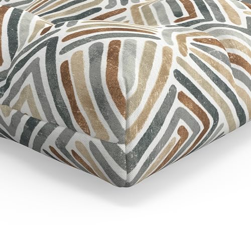 Pillow Perfect Geometric Indoor/Outdoor Wicker Chair Seat Cushion, Tufted, Weather, and Fade Resistant, 19" x 19", Estie Rattan, 2 Count - color: Estie Rattan