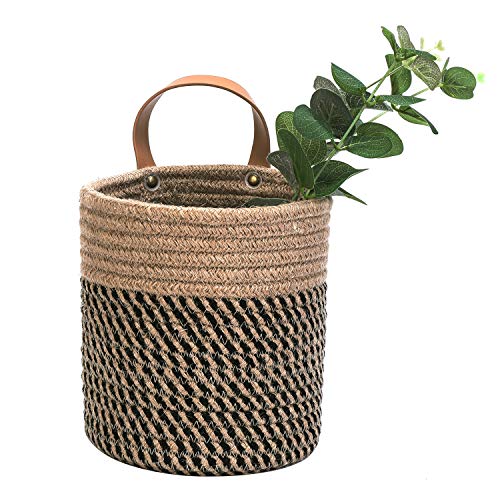 Wall Hanging Storage Baskets - Small Cotton Rope Woven Closet Storage Bins-Shelf Basket Organizer for Plants, Towels,Toys - 6.3" x 7" (Jute) - color: Jute