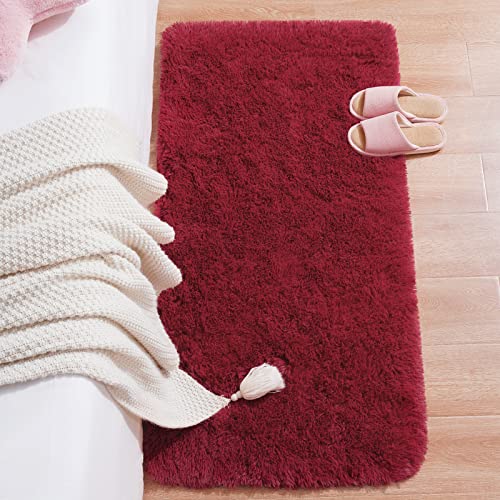 Chicrug Soft Runner Rug for Bedroom Living Room Plush Fluffy Rug 2x4 Feet, Shag Furry Runner Rug Carpet Non Shedding for Nursery Children Kids Girls Room Home Decorative, Wine Red - color: Wine Red, size: 2' x 4' (Runner)