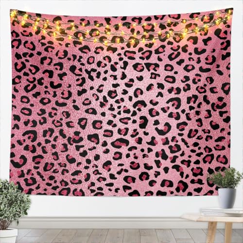 Pink Leopard Print Tapestry Cheetah Wall Hanging for Kids Teens Girls Room Decor, Wild Animal Skin Texture Wall Blanket Tapestries Romantic Fashion Wall Art Hanging, XLarge 70.9 x 92.5 Inches - color: WWS9621, size: 92.5"L x 70.9"W