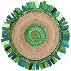SAFAVIEH Cape Cod Collection Area Rug - 3' Round, Green & Natural, Handmade Boho Fringe Jute & Cotton, Ideal for High Traffic Areas in Living Room, Bedroom (CAP701Y) - color: Green/Natural, size: 3' (Round)