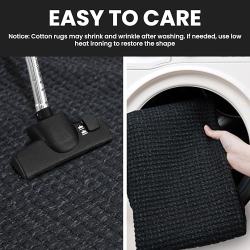 IOHOUZE Washable Runner Rug 2x5 Non Slip Runners for Hallways Entryway Runner Indoor, Kitchen Throw Rug Woven Cotton Floor Carpet for Hall Entrance Bedroom, Black/Grey - color: Black/Grey, size: 2' x 5' (Runner)