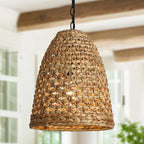 KSANA Boho Rattan Pendant Light, 1-Light Handwoven Wicker Hanging Light, 13" Natural Farmhouse Pendant for Kitchen Island, Dining Room & Entryway - size: 13"