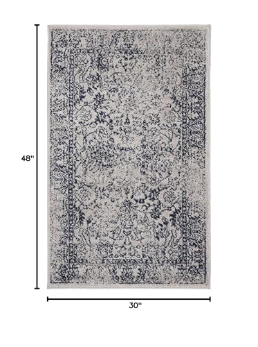 SAFAVIEH Adirondack Collection Accent Rug - 2'6" x 4', Grey & Navy, Distressed Vintage Floral Design, Non-Shedding & Easy to Clean, Ideal for Front Door, Kitchen, Entryway, Foyer (ADR109P) - color: Grey/Navy, size: 2'6" x 4' (Rectangular)