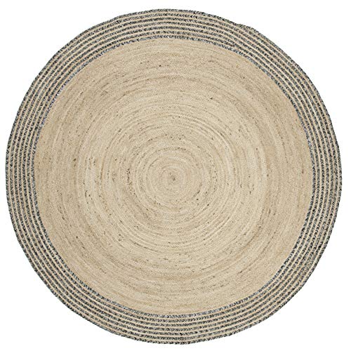 SAFAVIEH Cape Cod Collection Area Rug - 3' Round, Ivory & Steel Grey, Handmade Braided Jute, Ideal for High Traffic Areas in Living Room, Bedroom (CAP204C) - color: Ivory/Steel Grey, size: 3' (Round)