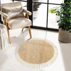 Collive Hand Woven Round Area Rug Soft Cotton Machine Washable Carpet 3ft Farmhouse Rugs with Tassels, Tan/Cream Circle Rugs for Bedroom Living Room Dining Room Table Office - color: Tan/Cream, size: 3' (Round)
