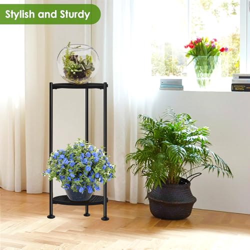 Lilybud--lily Plant Stand Indoor Outdoor, 30'' Tall Plant Stands for Indoor Plants, Heavy Duty Indoor Plant Shelf, 2 Tier Display Rack for Living Room, Balcony, Deck, Black - color: black