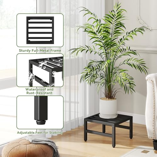 IBUYKE 2 Pack Metal Plant Stand Indoor Outdoor, Heavy Duty Small Flower Pot Stand, Modern Square Plant Shelf Flower Stand for Living Room Patio Balcony Garden, Black TMJ075B-2 - size: 12inch-2 Pack
