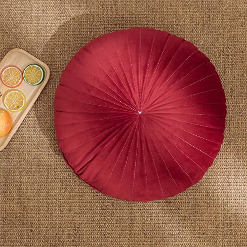 HLOVME Round Pillow Cushion for Couch Velvet Decorative Small Throw Pillow Solid Color for Living Room Bed Floor 15.7”, Wine Red - color: Z02-wine Red