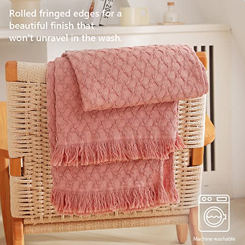 Simple&Opulence 100% Cotton Throw Blanket for Couch, Bed, Waffle Weave Knit Blanket with Tassels, Soft Lightweight Pre-Washed Breathable Comfy Blanket Farmhouse Decor for All-Season(Blush Pink) - color: B-blush Pink