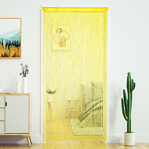YaoYue Beaded Curtain Door String Curtains for Doorway Tassels Beads Hanging Fringe Hippie Room Divider Window Hallway Entrance Wall Closet Bedroom Privacy Decor (39×79in/100×200cm, Yellow) - color: Yellow, size: 39"W x 79"L (Pack of 1)