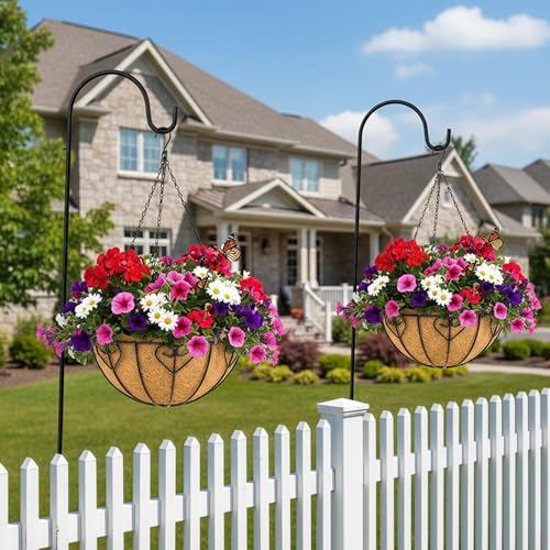 4 Pack 14 Inch Hanging Metal Planters for Outdoor Plants, Modern Black Solid Rectangular Hanging Baskets with Coco Coir Liner - size: 14 Inch, style: Modern