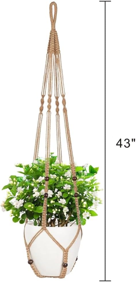 1 Pack Macrame Plant Hanger,Hanging Plant Holder, Boho Home Decor Hanging Basket with Wood Beads,Hanging Planters for Indoor Plants,Plant Hanger Indoor 43" Brown (POTS NOT Included)