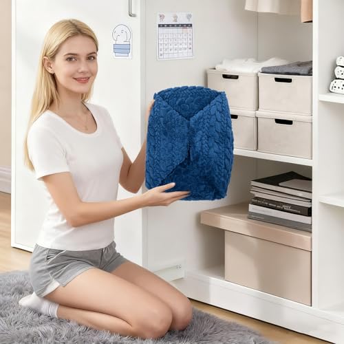 Asuprui 20x14 Inch Unstuffed Ottoman Pouf Cover – Lightweight Foot Rest, Floor Bean Bag Chair, Storage Pouf for Living Room, Bedroom & Balcony (Filler Not Included) (Navy Blue) - color: Navy Blue