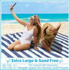 Vikumond Oversized Turkish Beach Towel Blanket XXL Cotton Sandproof Towels Boho Woven Extra Large Big Sand Free Giant Throw Blankets Huge Quilt XL Picnic Camping Necessities Cloud for Adult Gifts - color: Z Udarkblue Vertical Stripe, size: Xxxl(88x82 In,2