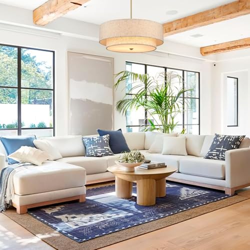 Gold Modern Chandelier 18'' Drum Pendant Light with Fabric Lampshade Hanging Light Fixture 3-Light Farmhouse Chandeliers for Dining Room Bedroom Kitchen Hallway Foyer - color: 18" Fabric Gold