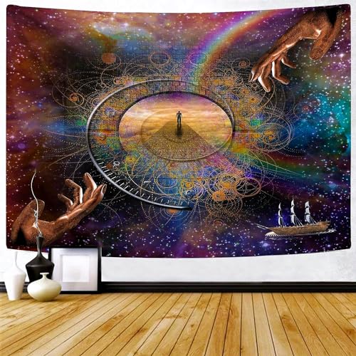 Delur Clock Time Travel Tapestry Galaxy Universe Starry Sky Wall Hanging Tapestry Milky Way Outer Space Abstract Psychedelic Nebula Headboard for Bedroom Living Room Home Decor (51.2" x 59.1") - color: Clock Time Travel, size: 51.2"L x 59.1"W
