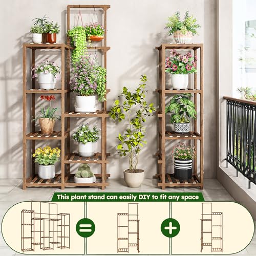EnHomee Plant Stand Indoor Wood Plant Stand Outdoor Tiered Plant Shelf for Multiple 16-21 Potted Plants for Living Room Patio Balcony Yard Garden 44.9" W x 11.8" D x 62.2" H
