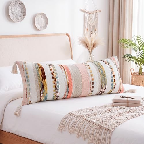 PANOD Boho Long Lumbar Throw Pillow Cover 16 x 36 Red Brown, Chenille Morocan Extra Long Pillow Case Cover, Decorative Long Pillow for Bed Couch Sofa Farmhouse - color: Red Tone, size: 36" x 16" (Pack of 1)