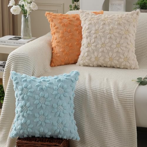DFXSZ Spring Summer Pillow Covers 16x16 inch Set of 2 Farmhouse Decor White Flower Heart Sunflower Orange Soft Plush Faux Fur Jacquard Throw Pillows for Sofa Holiday Spring Home Decor PTK024H16 - color: Orange, size: 16" x 16" (Pack of 2)