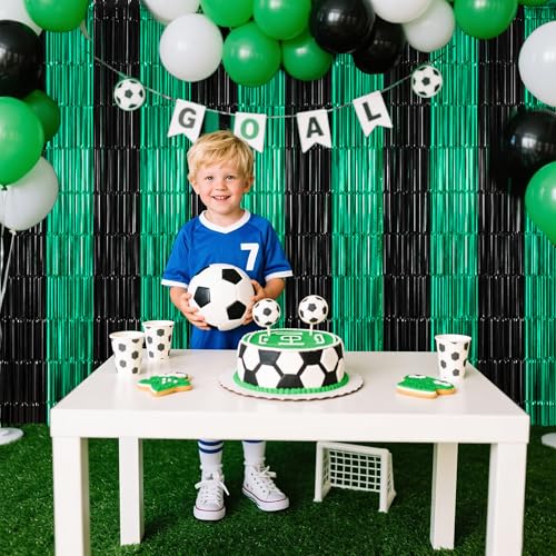 TONIFUL Black and Green Fringe Backdrop Curtain 2026 Graduation Parties 2Pcs 3.3x6.6 ft Metallic Tinsel Foil Fringe Photo Booth Backdrop Door Streamers for Birthday Soccer Themed Party Decorations - color: Black Green