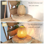 Boho Table Lamp - Small Lamps for Bedroom, Wicker lamp, Rattan Lamp, Boho Bamboo Woven Table Lamp for Bedroom Living Room Desk, 2700K T45 LED Bulb Included