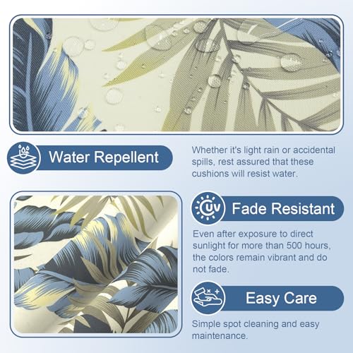 LVTXIII Outdoor Bistro Chair Cushions, 15"x15"x4" Round Patio Chair Cushions, All Weather Tufted Seat Cushions for Patio Furniture Use, Set of 2, ‌Lush Palm Blue - color: ‌lush Palm Blue