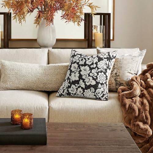 Floral Throw Pillow Covers 16x16：Black Vintage Floral Throw Pillows Decorative Covers Patterned 100% Cotton Accent Modern Farmhouse Neutral Covers for Couch Sofa Bed Living Room Pillowcases Pack of 2 - color: Sf-black, size: 16" x 16" (Pack of 2)