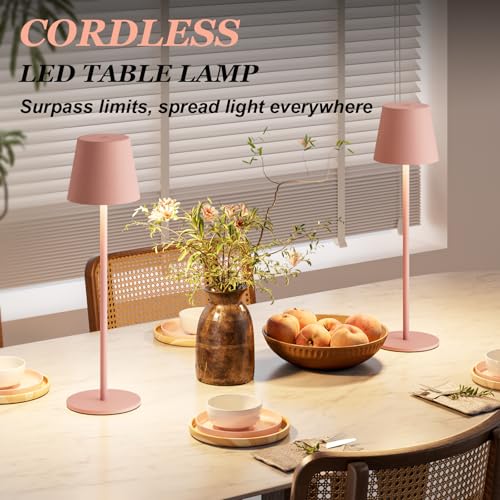 Kakanuo Cordless Table Lamp Rechargeable Pink - KK 2 Pack 5000mAH Battery Operated Lamp for Counter, 3 Color Stepless Dimming Wireless Lamp for Dining Kitchen, Outdoor Patio, Touch Control - color: Pink, size: 2 Pack 14in - Down Light