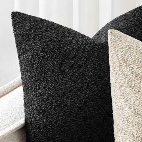 Pack of 2 18x18 Inch Decorative Boucle Throw Pillow Covers Textured Square Pillowcaes Accent Solid Cozy Soft Cushion Covers Home Decor for Sofa Couch Living Room Home Decor,Black - color: Black, size: 18" x 18" (Pack of 2)