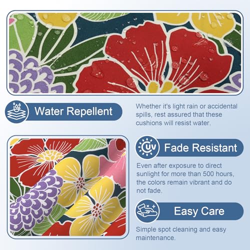 LVTXIII Outdoor Bistro Chair Cushions, 15"x15"x4" Round Patio Chair Cushions, All Weather Tufted Seat Cushions for Patio Furniture Use, Set of 2, Flower Bloom - color: Flower Bloom