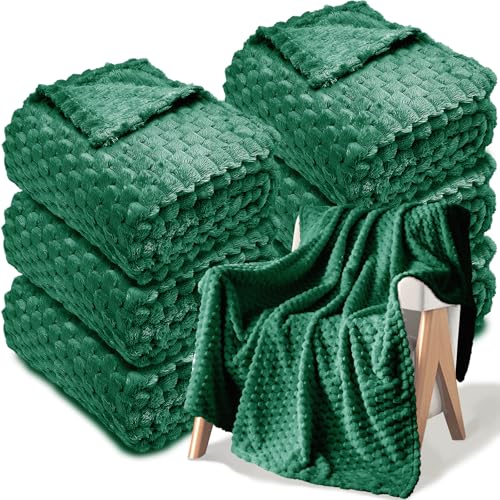 6 PCS Fleece Throw Blankets Bed Throw 50 x 60 Inch - 240 GSM Flannel Turtle Velvet Jacquard Decorative Blankets, Cozy Lightweight Blanktes Bulk for Wedding Gifts, Office, Homeless Donation (DeepGreen) - color: Deepgreen