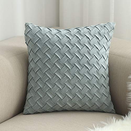 vctops Boho Basket Weave Pattern Decorative Throw Pillow Cover Super Soft Suede Solid Square Accent Cushion Case for Couch Sofa Car (Grey Green,18"x18") - color: Grey Green, size: 18" x 18" (Pack of 1)