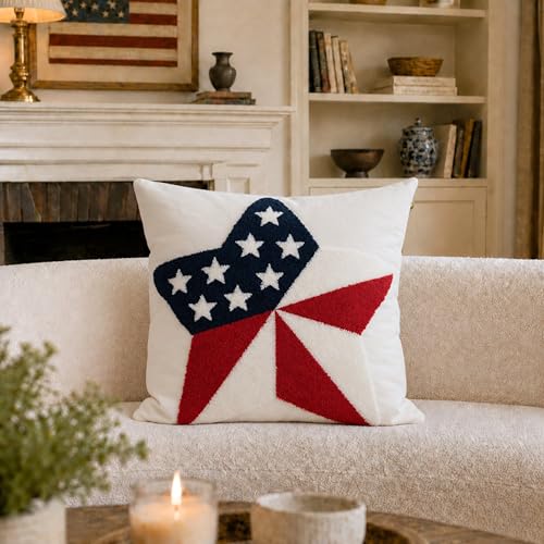 Patriotic Star Throw Pillow Cover, 4th of July Red White Blue 3D Tufted Embroidered Pillowcase, Americana Heritage Decor for Independence Day, Summer Party, 18x18 Inch, 1 Piece, Cover Only - color: Classic Star