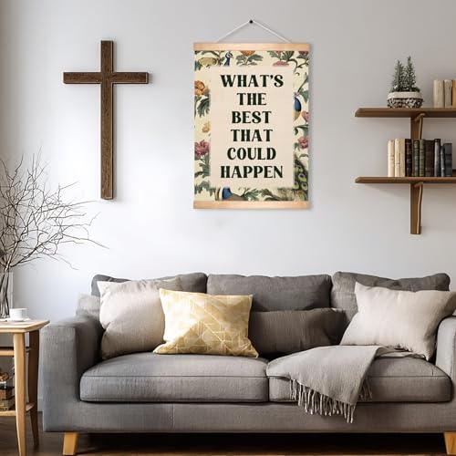 HEYJEEPER Vintage Inspirational Wall Art Poster-What’s the Best That Could Happen Floral Canvas Posters,Retro Self-Improvement Wall Hanging Decor for Bedroom, Living Room, Home Decor 18.5x14Inch - color: Green-Happy