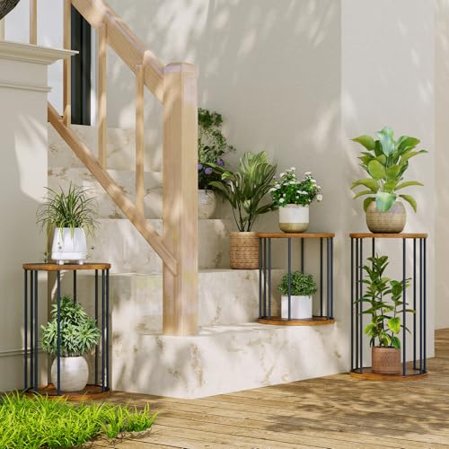 Plant Stand Indoor,small plant stool,Flower Pot Corner stand holder,Mid Century Heavy Duty Metal Tall Home Decor,Modern Round End Table,Small Rustic Display Stand for Living Room,Bedroom(Brown,21In) - color: 55cm brown