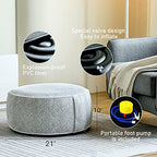 Inflatable Pouf Ottoman, 21x10 Inches Stuffed Chenille Ottoman with Inflatable PVC Liner, Foot Rest with Portable Handle, Round Floor Pillow for Living Room, Bedroom, Kids Room - color: Grey